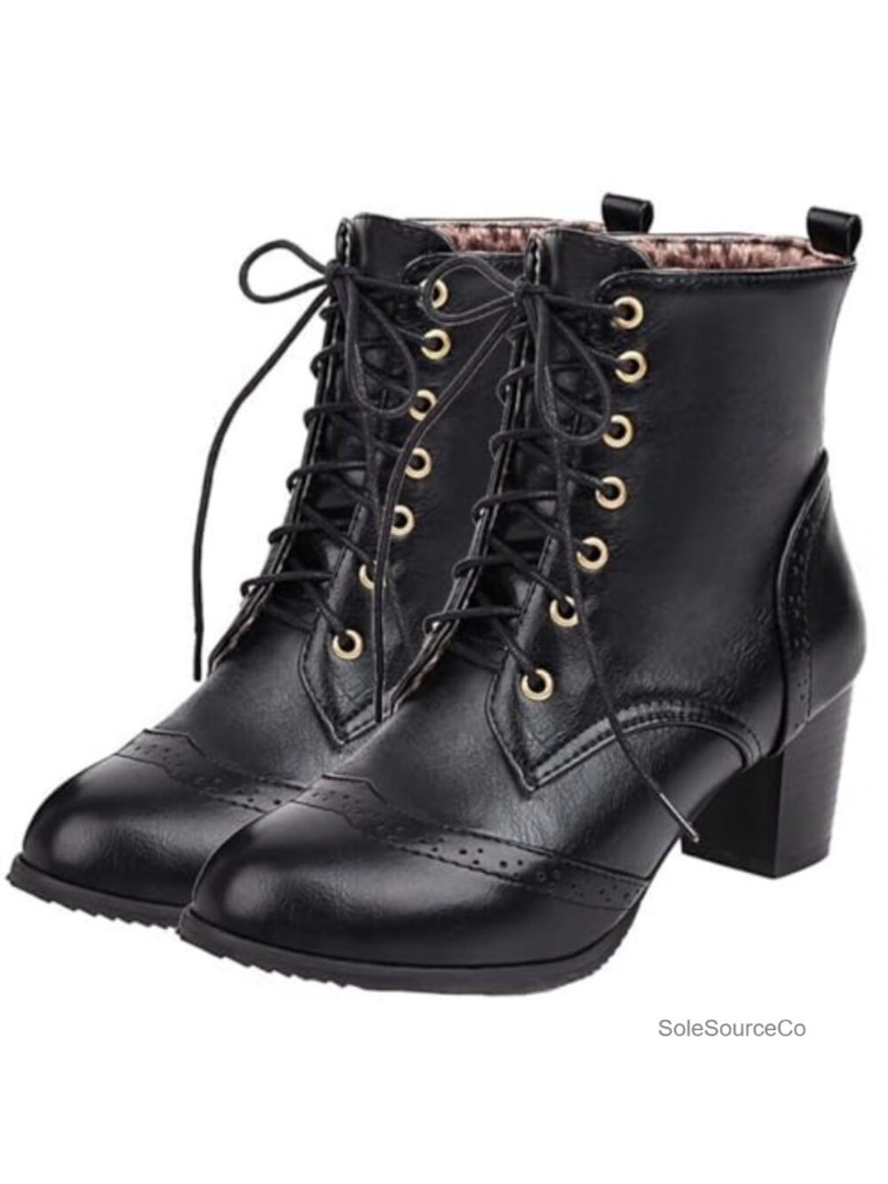 Betastella Women's Wingtip Lace Up Chunky Heel Ankle Booties